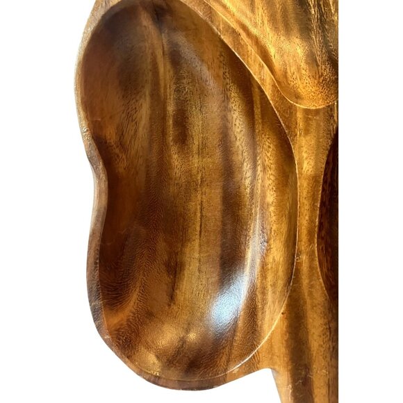 VTG Monkey Pod Wood Leaf Shaped 3 Section Divided Serving Tray/Bowls/Dish-14" - Picture 8 of 16